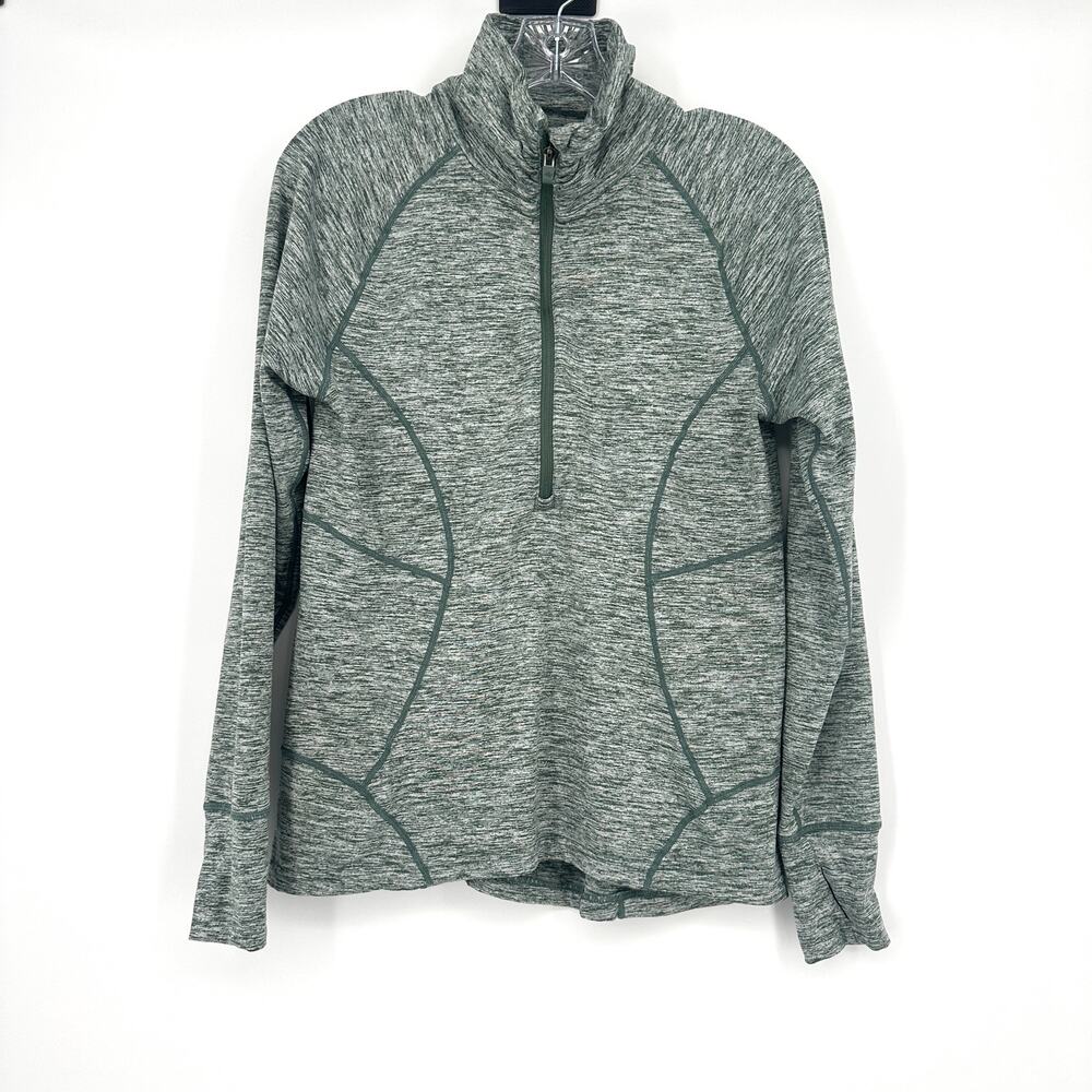 Eddie Bauer Women's Large 1/2 Zip Pullover Green Heather Performance Active Top